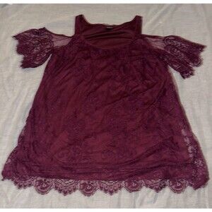 Torrid Size 1 XL Mini Lace Burgundy Cold Shoulder Trapeze Dress Short Sleeve